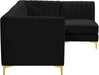 Meridian Furniture - Alina 91" Black Velvet Upholstered 4pc. Sectional - 604Black-Sec4A - GreatFurnitureDeal