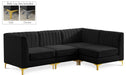 Meridian Furniture - Alina 91" Black Velvet Upholstered 4pc. Sectional - 604Black-Sec4A - GreatFurnitureDeal