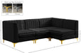 Meridian Furniture - Alina 91" Black Velvet Upholstered 4pc. Sectional - 604Black-Sec4A - GreatFurnitureDeal