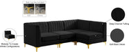 Meridian Furniture - Alina 91" Black Velvet Upholstered 4pc. Sectional - 604Black-Sec4A - GreatFurnitureDeal