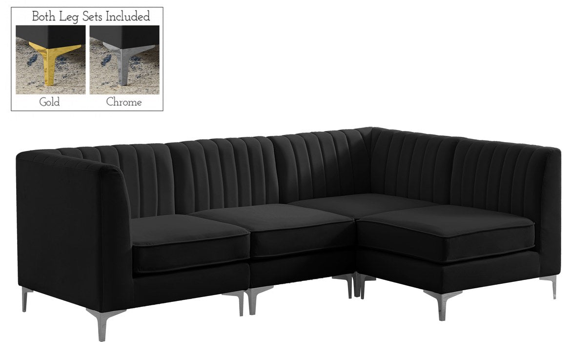 Meridian Furniture - Alina 91" Black Velvet Upholstered 4pc. Sectional - 604Black-Sec4A - GreatFurnitureDeal