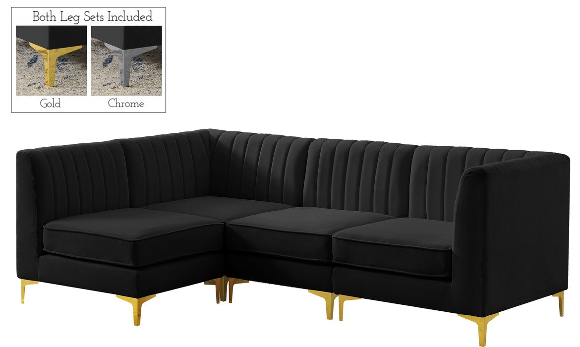 Meridian Furniture - Alina 91" Black Velvet Upholstered 4pc. Sectional - 604Black-Sec4A - GreatFurnitureDeal