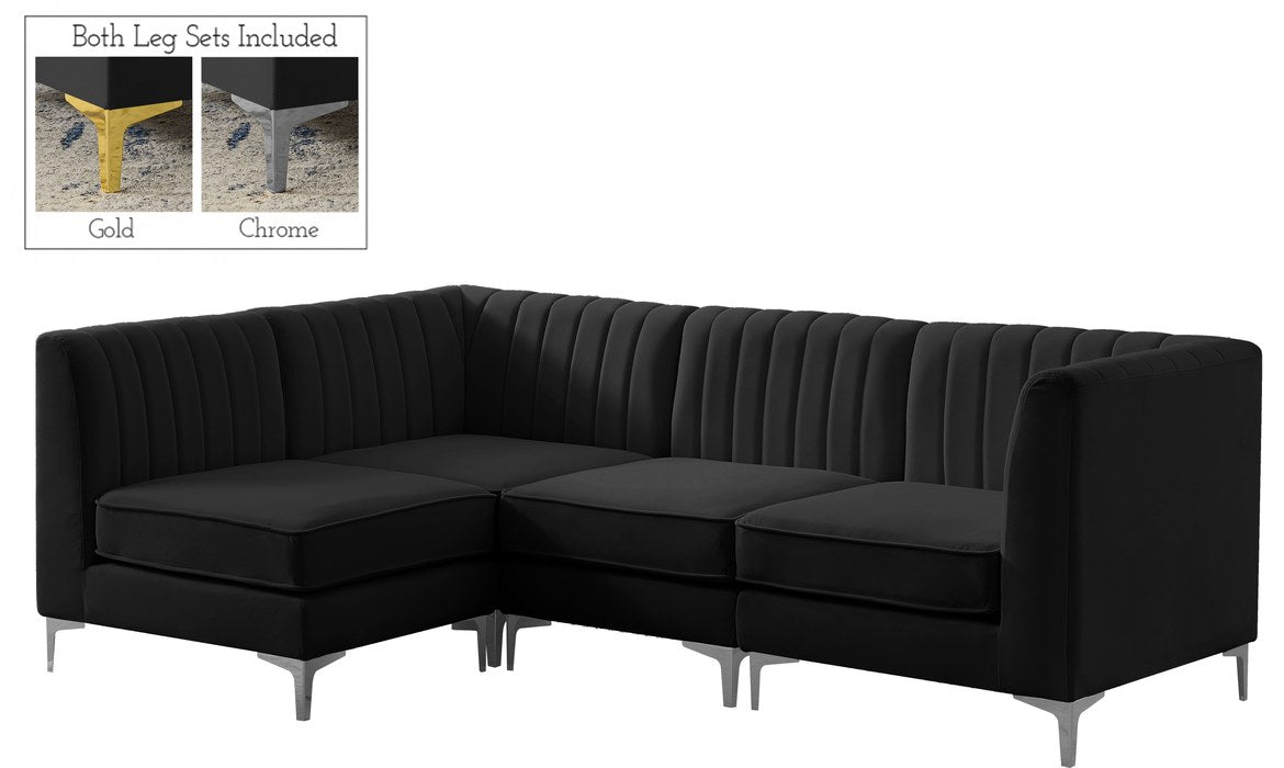 Meridian Furniture - Alina 91" Black Velvet Upholstered 4pc. Sectional - 604Black-Sec4A - GreatFurnitureDeal