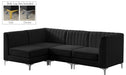 Meridian Furniture - Alina 91" Black Velvet Upholstered 4pc. Sectional - 604Black-Sec4A - GreatFurnitureDeal
