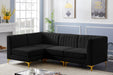 Meridian Furniture - Alina 91" Black Velvet Upholstered 4pc. Sectional - 604Black-Sec4A - GreatFurnitureDeal