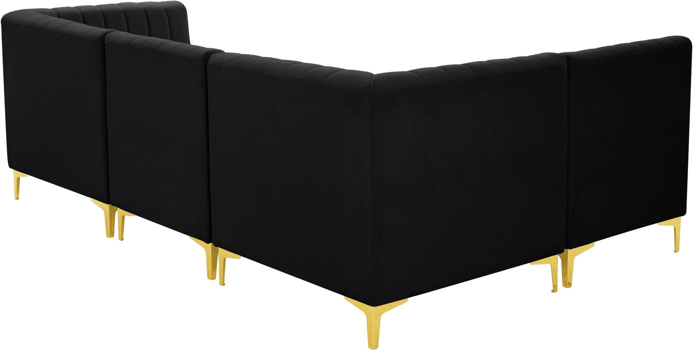 Meridian Furniture - Alina 91" Black Velvet Upholstered 4pc. Sectional - 604Black-Sec4A - GreatFurnitureDeal