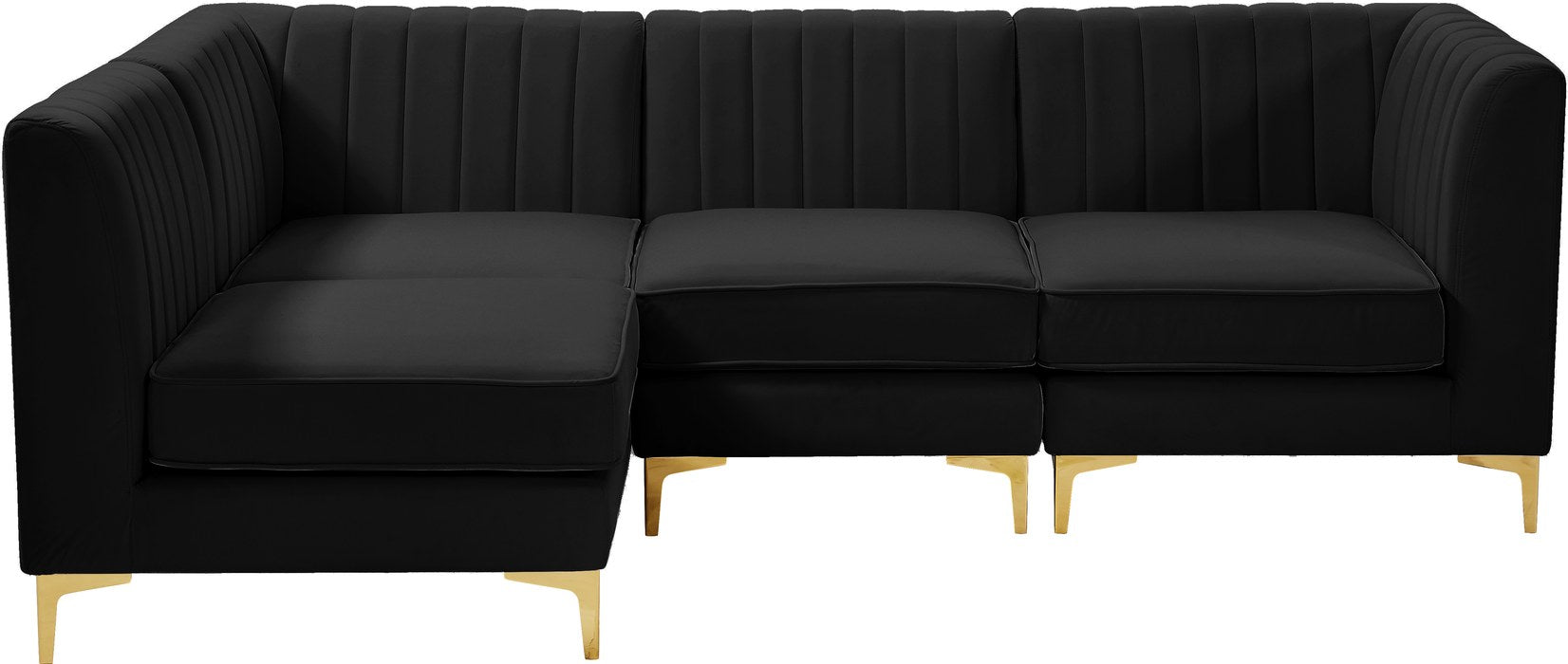 Meridian Furniture - Alina 91" Black Velvet Upholstered 4pc. Sectional - 604Black-Sec4A - GreatFurnitureDeal