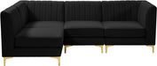 Meridian Furniture - Alina 91" Black Velvet Upholstered 4pc. Sectional - 604Black-Sec4A - GreatFurnitureDeal