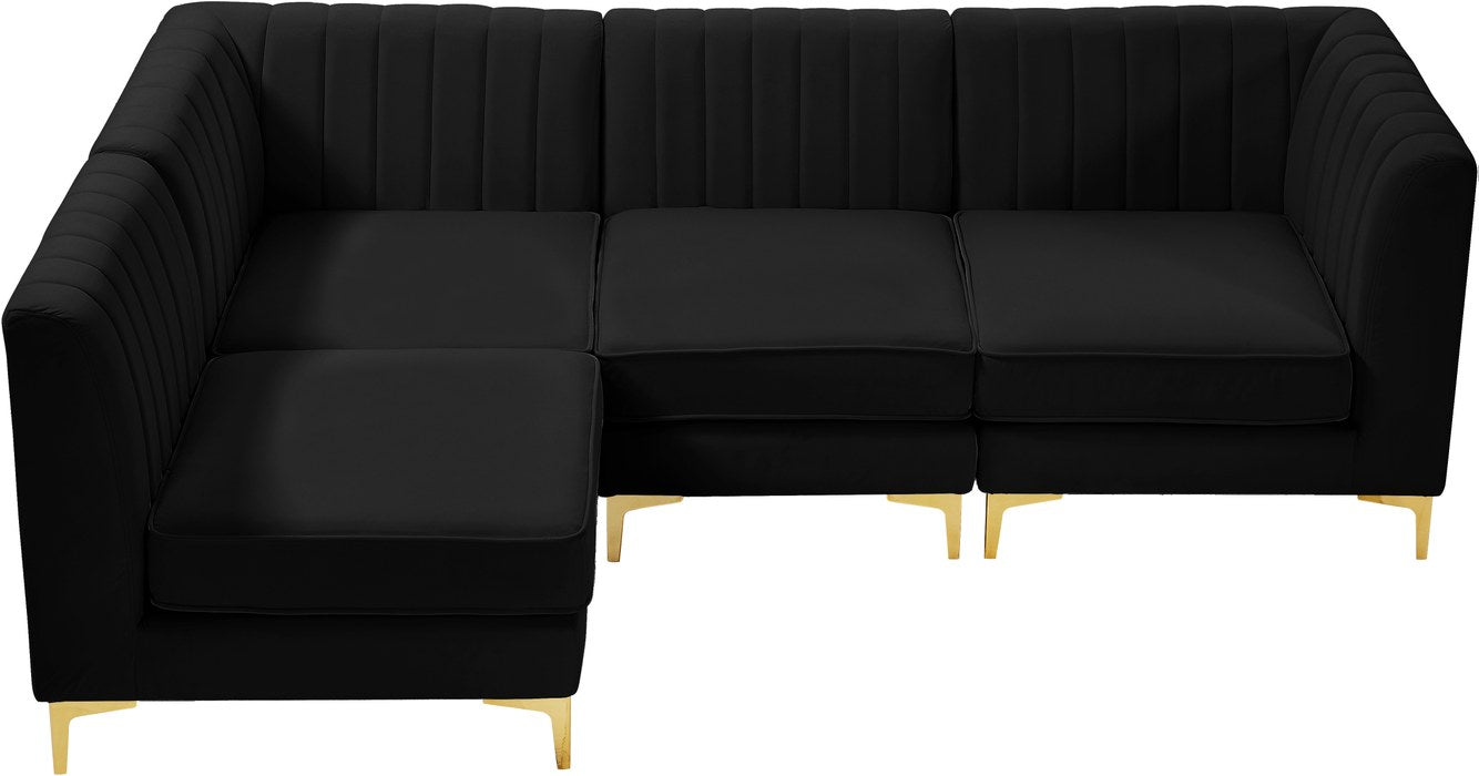 Meridian Furniture - Alina 91" Black Velvet Upholstered 4pc. Sectional - 604Black-Sec4A - GreatFurnitureDeal