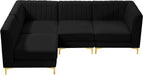 Meridian Furniture - Alina 91" Black Velvet Upholstered 4pc. Sectional - 604Black-Sec4A - GreatFurnitureDeal