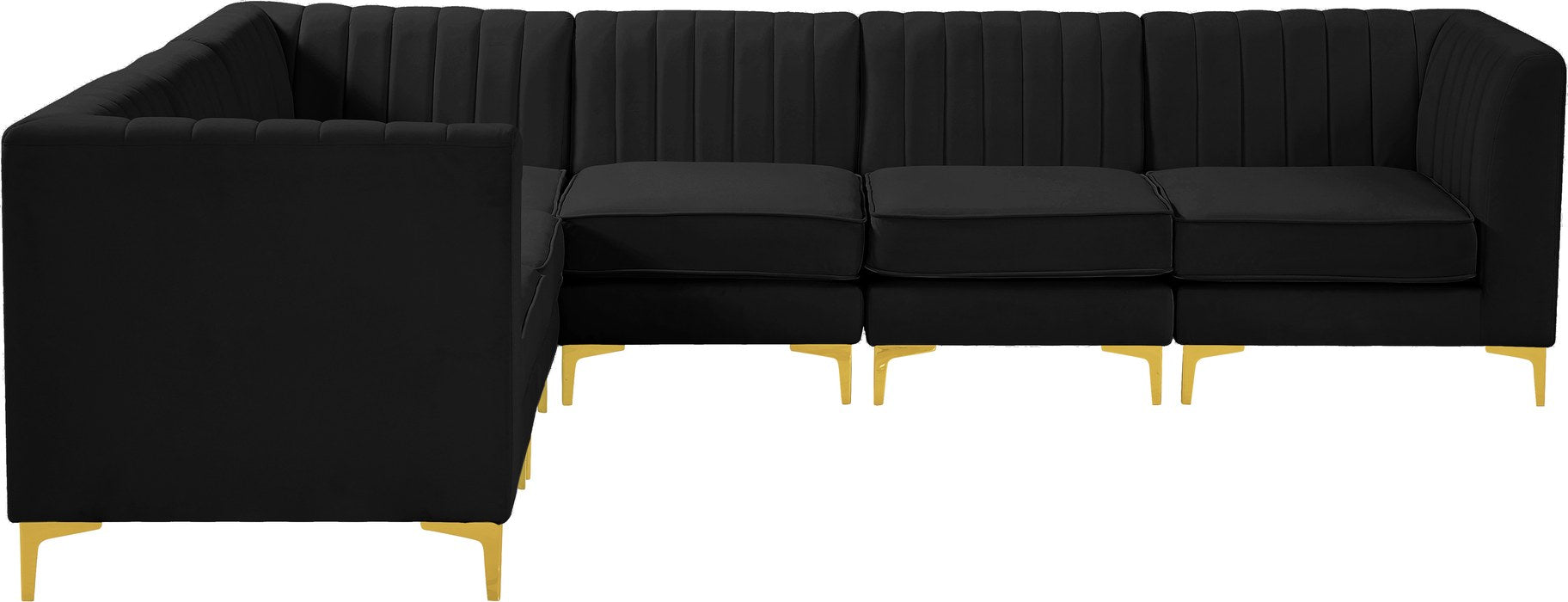 Meridian Furniture - Alina 116.5" Black Velvet Upholstered 6pc. Sectional - 604Black-Sec6A - GreatFurnitureDeal