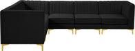 Meridian Furniture - Alina 116.5" Black Velvet Upholstered 6pc. Sectional - 604Black-Sec6A - GreatFurnitureDeal