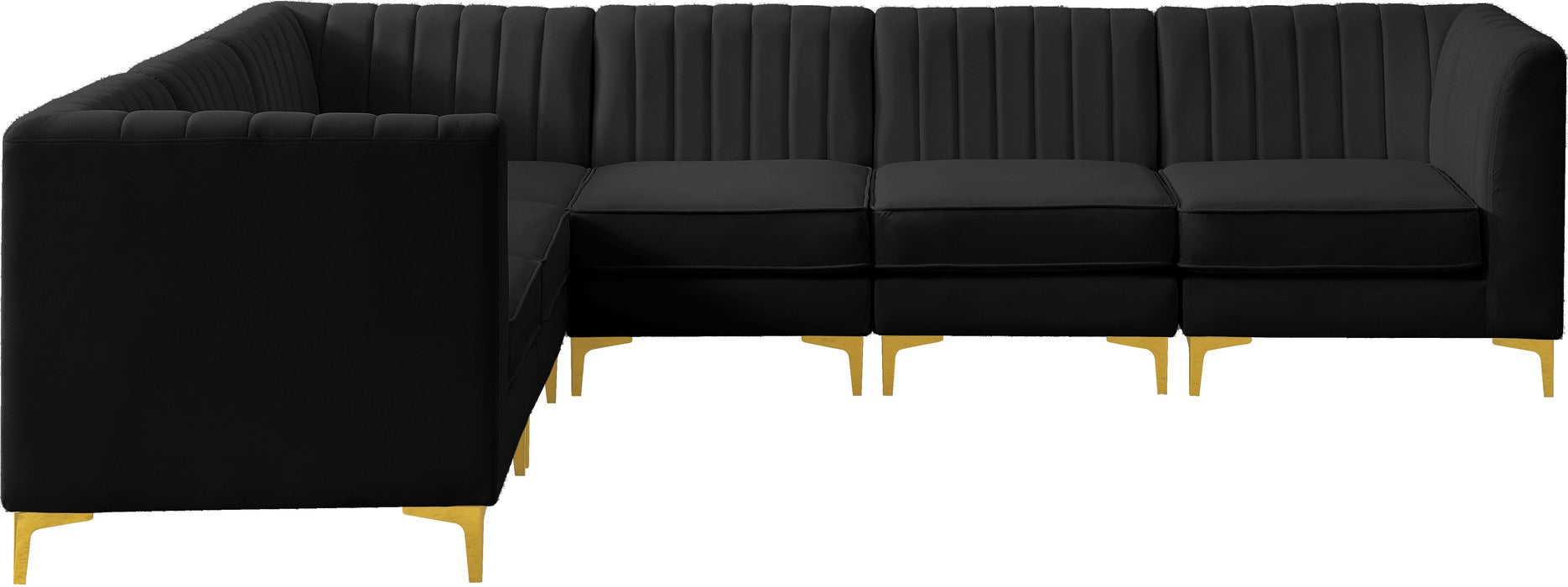 Meridian Furniture - Alina 116.5" Black Velvet Upholstered 6pc. Sectional - 604Black-Sec6A - GreatFurnitureDeal