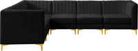 Meridian Furniture - Alina 116.5" Black Velvet Upholstered 6pc. Sectional - 604Black-Sec6A - GreatFurnitureDeal
