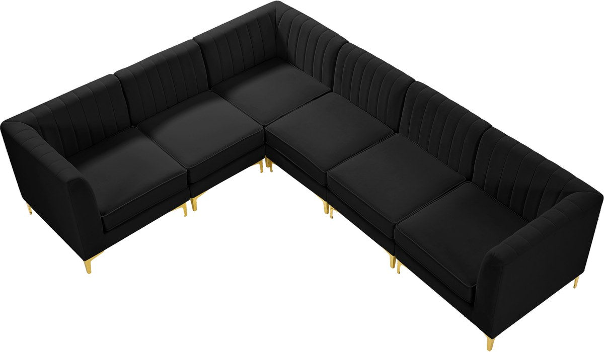Meridian Furniture - Alina 116.5" Black Velvet Upholstered 6pc. Sectional - 604Black-Sec6A - GreatFurnitureDeal