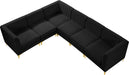 Meridian Furniture - Alina 116.5" Black Velvet Upholstered 6pc. Sectional - 604Black-Sec6A - GreatFurnitureDeal