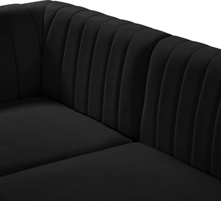 Meridian Furniture - Alina 116.5" Black Velvet Upholstered 6pc. Sectional - 604Black-Sec6A - GreatFurnitureDeal