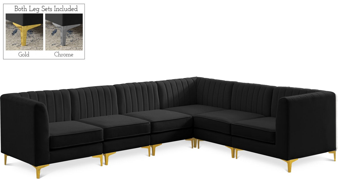 Meridian Furniture - Alina 116.5" Black Velvet Upholstered 6pc. Sectional - 604Black-Sec6A - GreatFurnitureDeal