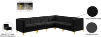 Meridian Furniture - Alina 116.5" Black Velvet Upholstered 6pc. Sectional - 604Black-Sec6A - GreatFurnitureDeal