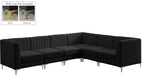 Meridian Furniture - Alina 116.5" Black Velvet Upholstered 6pc. Sectional - 604Black-Sec6A - GreatFurnitureDeal