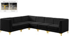Meridian Furniture - Alina 116.5" Black Velvet Upholstered 6pc. Sectional - 604Black-Sec6A - GreatFurnitureDeal