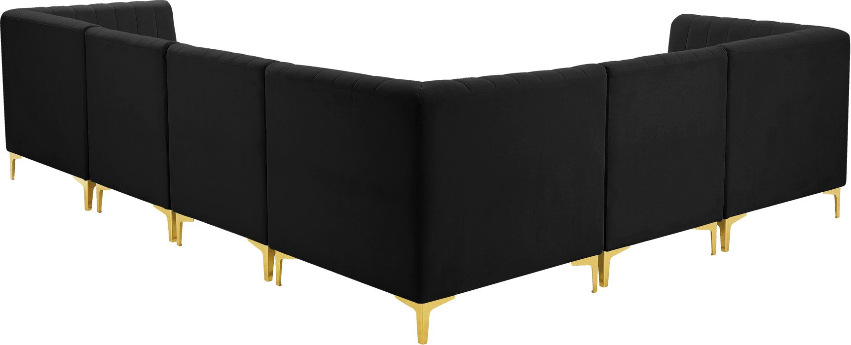 Meridian Furniture - Alina 116.5" Black Velvet Upholstered 6pc. Sectional - 604Black-Sec6A - GreatFurnitureDeal