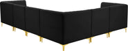 Meridian Furniture - Alina 116.5" Black Velvet Upholstered 6pc. Sectional - 604Black-Sec6A - GreatFurnitureDeal