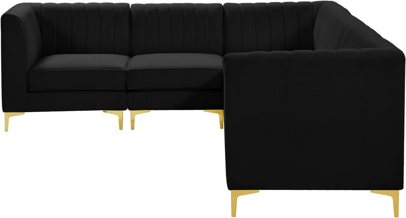 Meridian Furniture - Alina 116.5" Black Velvet Upholstered 6pc. Sectional - 604Black-Sec6A - GreatFurnitureDeal
