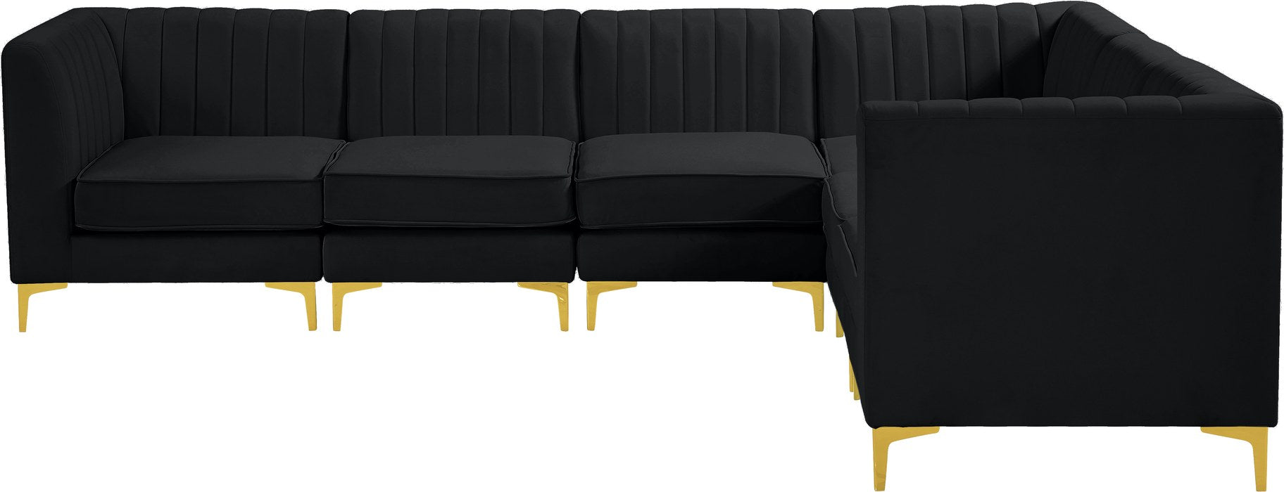 Meridian Furniture - Alina 116.5" Black Velvet Upholstered 6pc. Sectional - 604Black-Sec6A - GreatFurnitureDeal