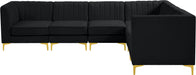 Meridian Furniture - Alina 116.5" Black Velvet Upholstered 6pc. Sectional - 604Black-Sec6A - GreatFurnitureDeal