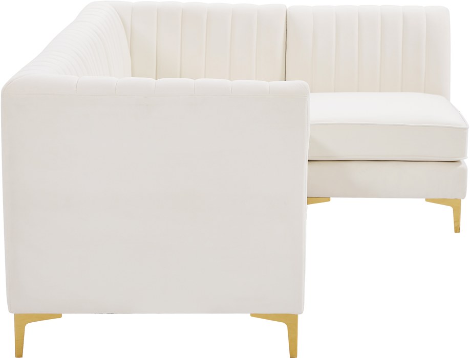 Meridian Furniture - Alina 91" Cream Velvet Upholstered 4pc. Sectional - 604Cream-Sec4A - GreatFurnitureDeal