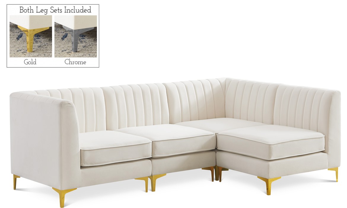 Meridian Furniture - Alina 91" Cream Velvet Upholstered 4pc. Sectional - 604Cream-Sec4A - GreatFurnitureDeal