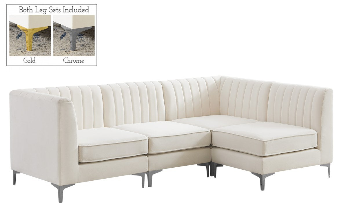 Meridian Furniture - Alina 91" Cream Velvet Upholstered 4pc. Sectional - 604Cream-Sec4A - GreatFurnitureDeal