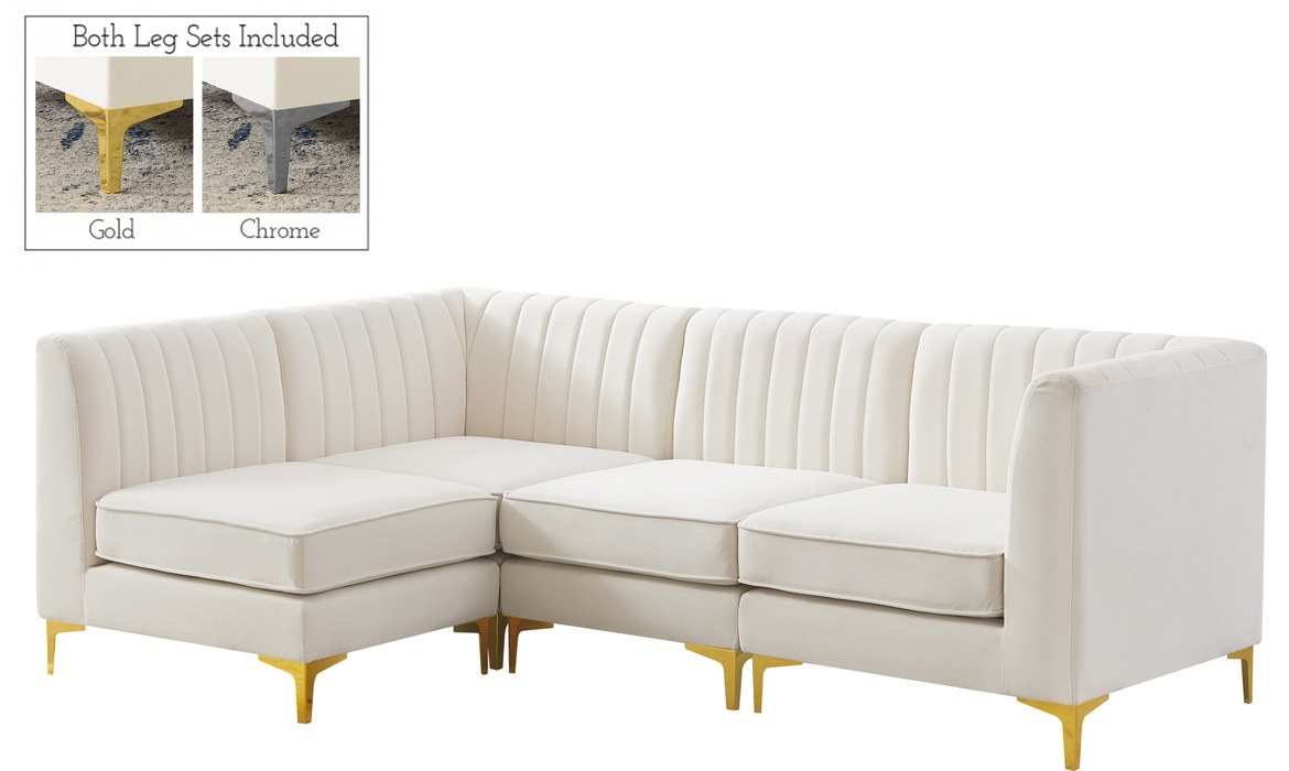 Meridian Furniture - Alina 91" Cream Velvet Upholstered 4pc. Sectional - 604Cream-Sec4A - GreatFurnitureDeal