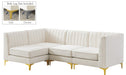 Meridian Furniture - Alina 91" Cream Velvet Upholstered 4pc. Sectional - 604Cream-Sec4A - GreatFurnitureDeal