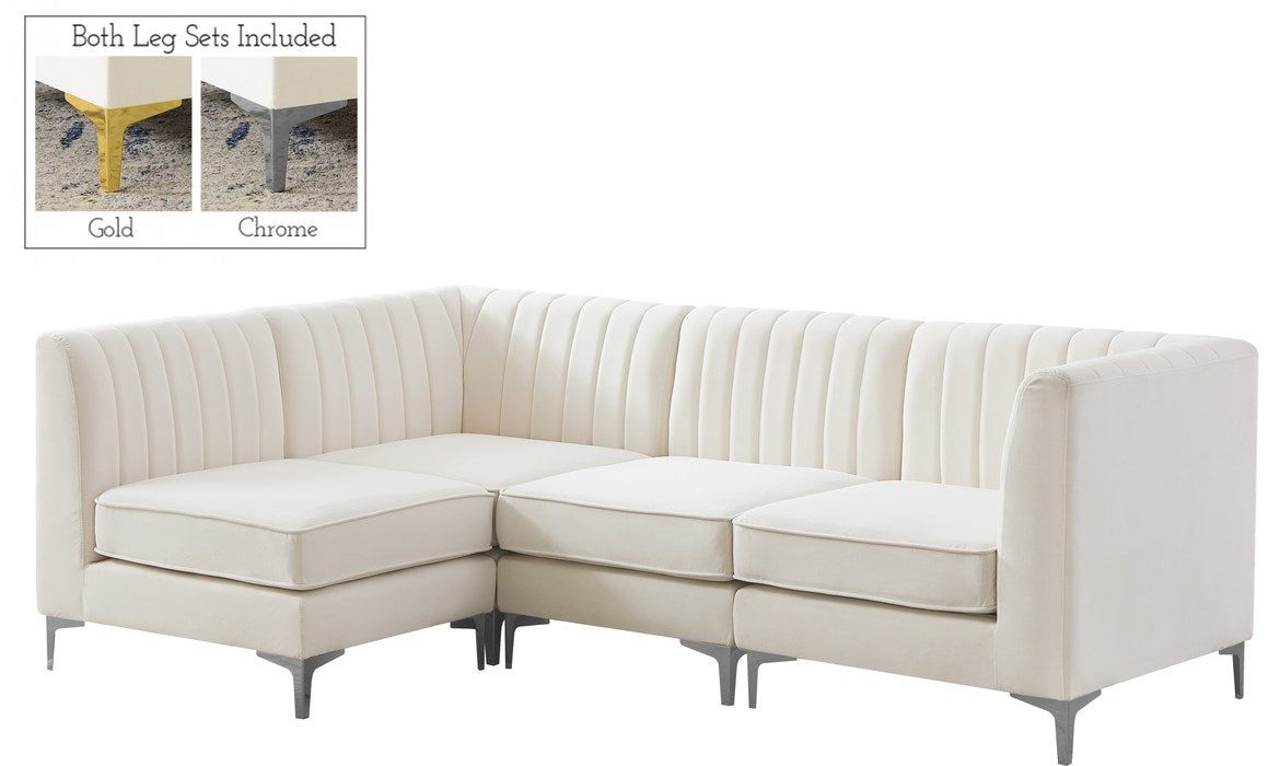 Meridian Furniture - Alina 91" Cream Velvet Upholstered 4pc. Sectional - 604Cream-Sec4A - GreatFurnitureDeal