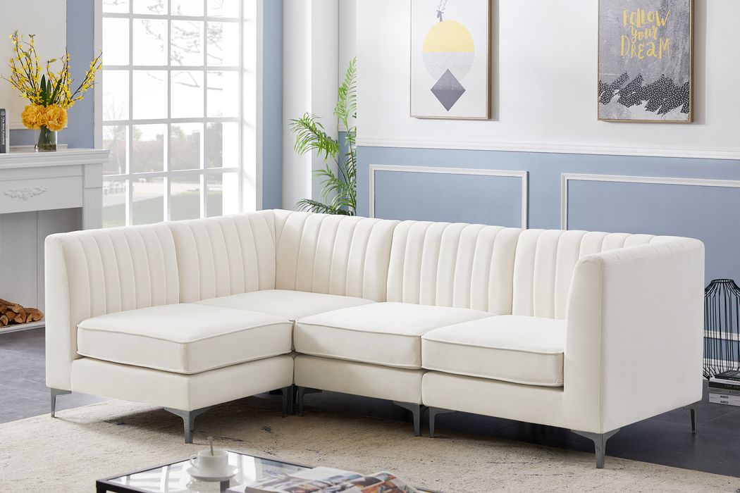 Meridian Furniture - Alina 91" Cream Velvet Upholstered 4pc. Sectional - 604Cream-Sec4A - GreatFurnitureDeal