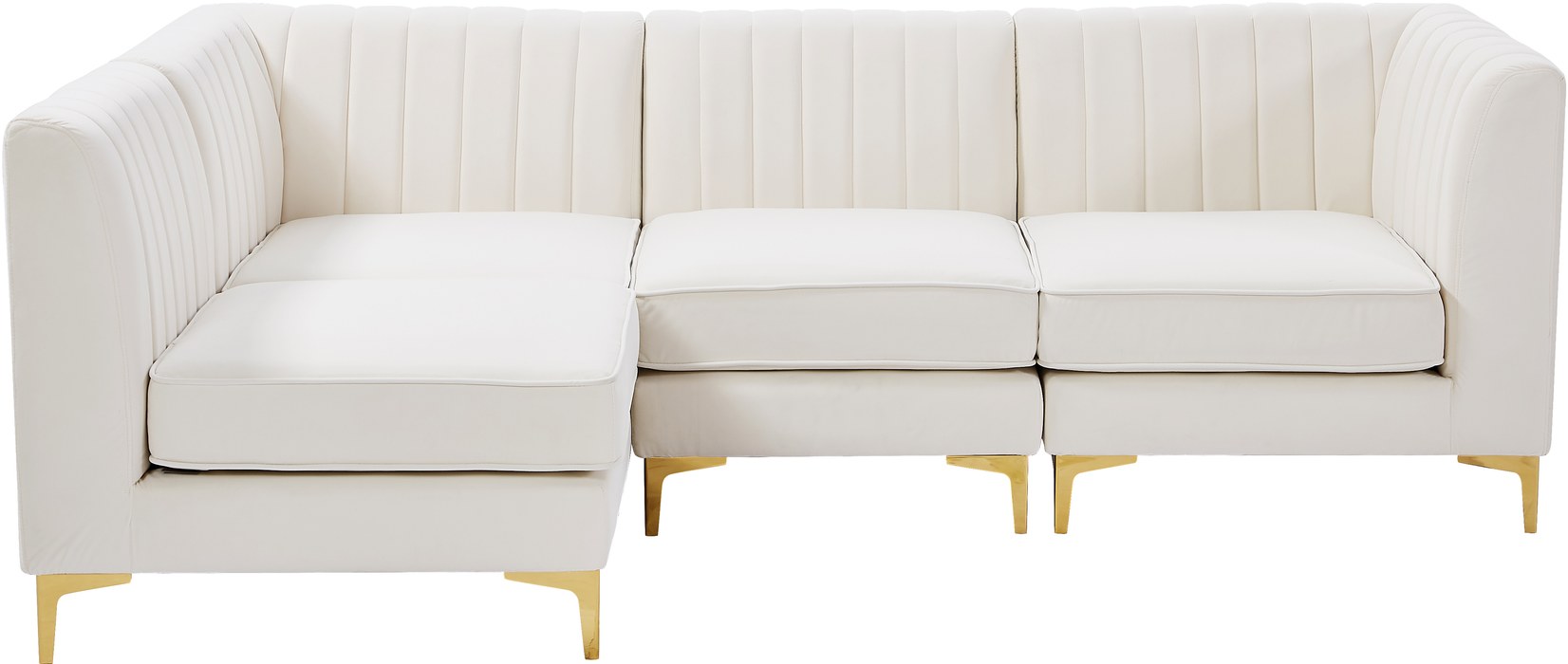 Meridian Furniture - Alina 91" Cream Velvet Upholstered 4pc. Sectional - 604Cream-Sec4A - GreatFurnitureDeal