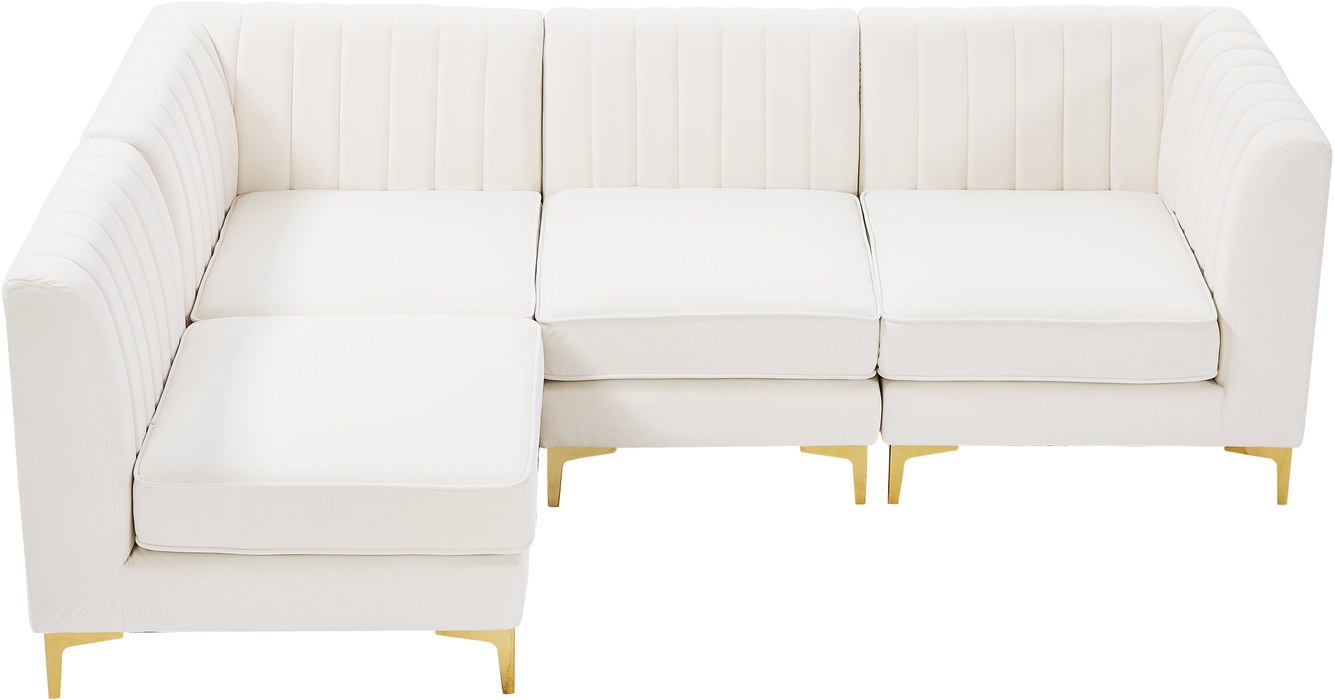 Meridian Furniture - Alina 91" Cream Velvet Upholstered 4pc. Sectional - 604Cream-Sec4A - GreatFurnitureDeal