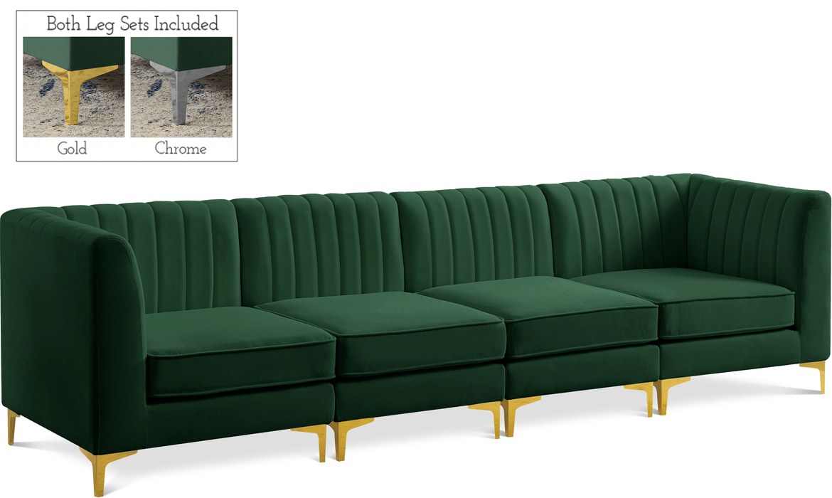 Meridian Furniture - Alina 116.5" Green Velvet Upholstered 4pc. Sofa - 604Green-S119 - GreatFurnitureDeal