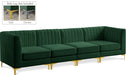 Meridian Furniture - Alina 116.5" Green Velvet Upholstered 4pc. Sofa - 604Green-S119 - GreatFurnitureDeal