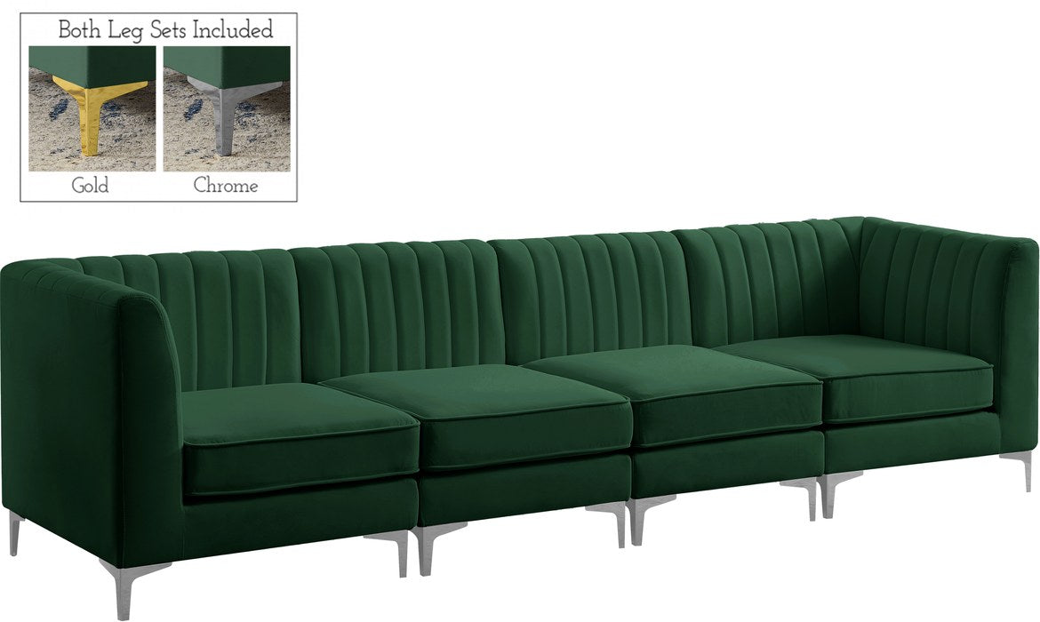 Meridian Furniture - Alina 116.5" Green Velvet Upholstered 4pc. Sofa - 604Green-S119 - GreatFurnitureDeal