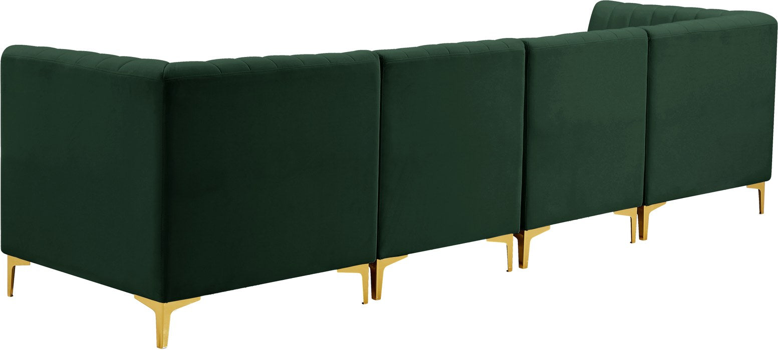 Meridian Furniture - Alina 116.5" Green Velvet Upholstered 4pc. Sofa - 604Green-S119 - GreatFurnitureDeal
