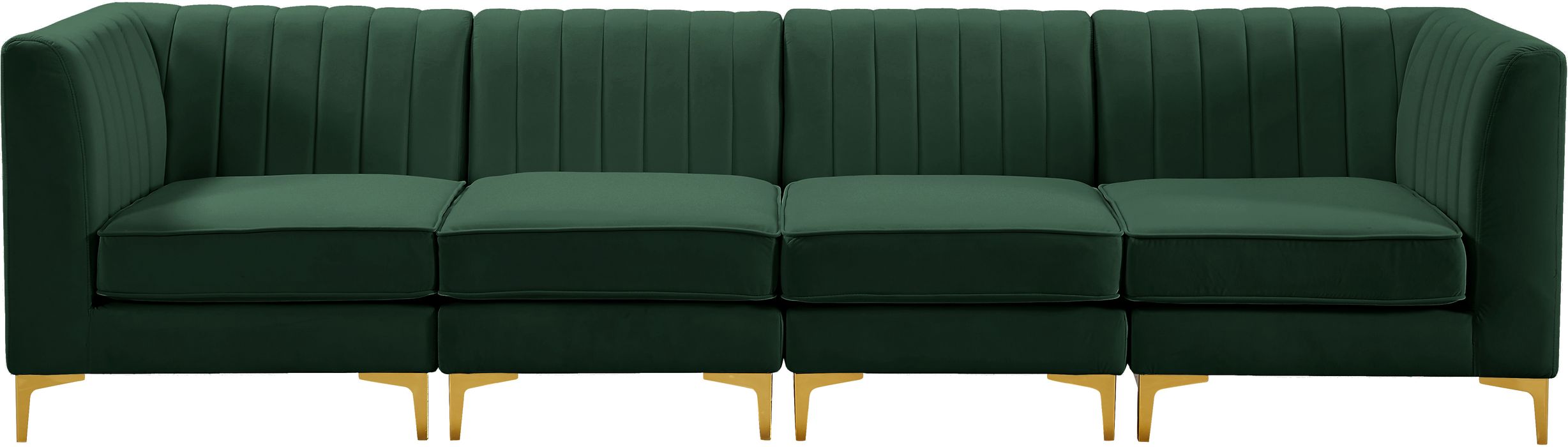 Meridian Furniture - Alina 116.5" Green Velvet Upholstered 4pc. Sofa - 604Green-S119 - GreatFurnitureDeal
