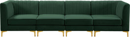 Meridian Furniture - Alina 116.5" Green Velvet Upholstered 4pc. Sofa - 604Green-S119 - GreatFurnitureDeal