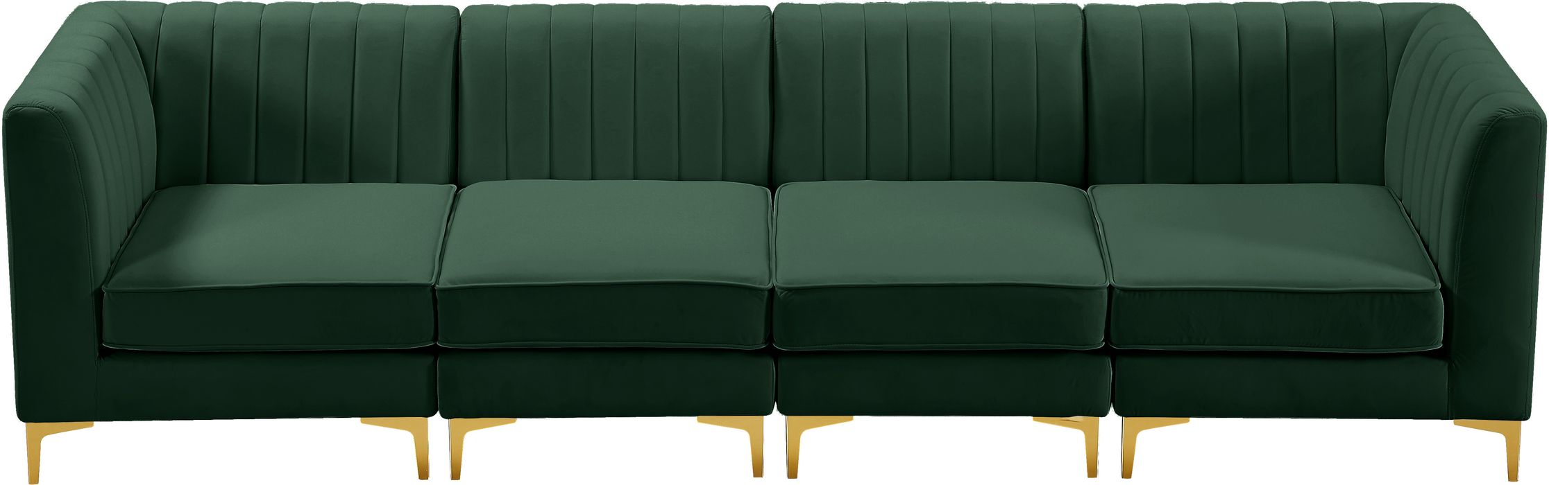 Meridian Furniture - Alina 116.5" Green Velvet Upholstered 4pc. Sofa - 604Green-S119 - GreatFurnitureDeal