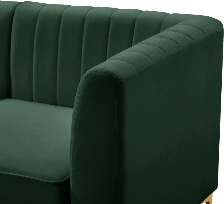 Meridian Furniture - Alina 142" Green Velvet Upholstered 8pc. Sectional - 604Green-Sec8C - GreatFurnitureDeal