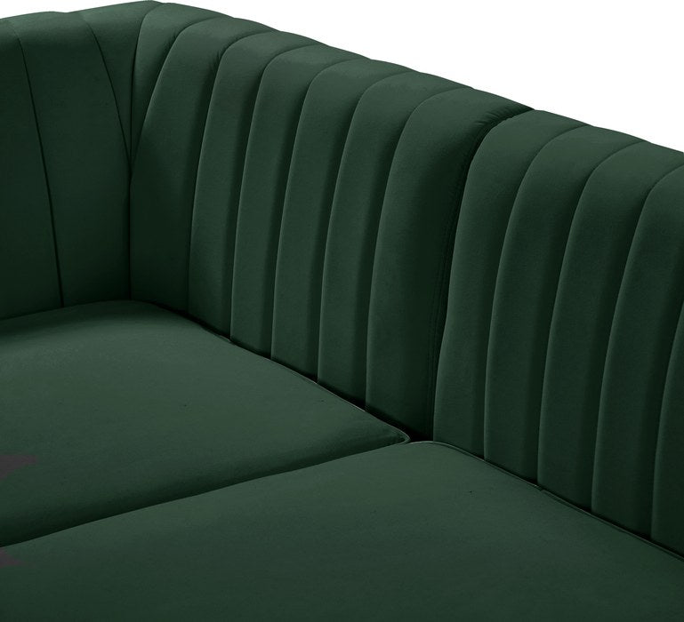 Meridian Furniture - Alina 142" Green Velvet Upholstered 8pc. Sectional - 604Green-Sec8C - GreatFurnitureDeal