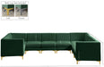 Meridian Furniture - Alina 142" Green Velvet Upholstered 8pc. Sectional - 604Green-Sec8C - GreatFurnitureDeal