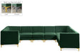 Meridian Furniture - Alina 142" Green Velvet Upholstered 8pc. Sectional - 604Green-Sec8C - GreatFurnitureDeal